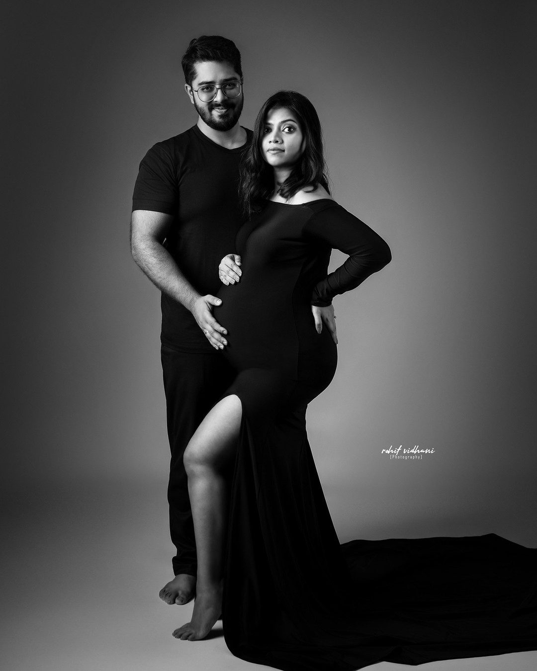 Maternity black and white couple portrait